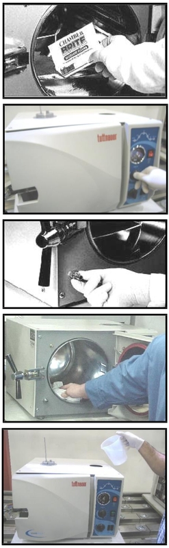 This is the Chamber Brite Cleaning instructional graphic for the Tuttnauer 2540MKA
