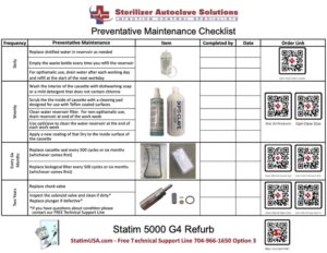 This is the Statim G4 5000 refurbished PM Checklist.
