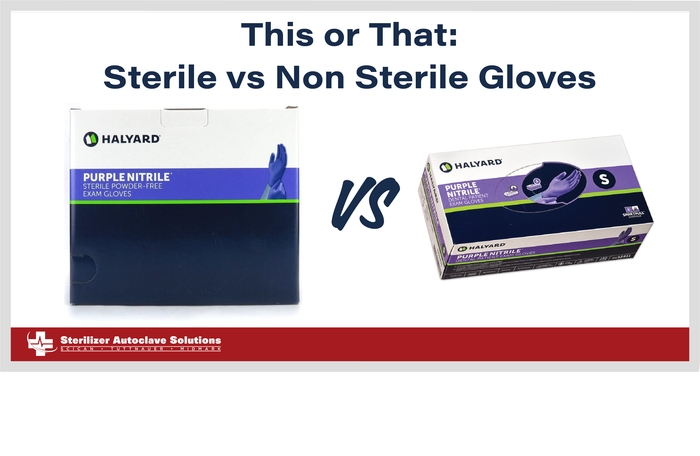 This is a thumbnail graphic that shows that this blog is about a comparison of "This or That: Sterile vs Non Sterile Gloves."