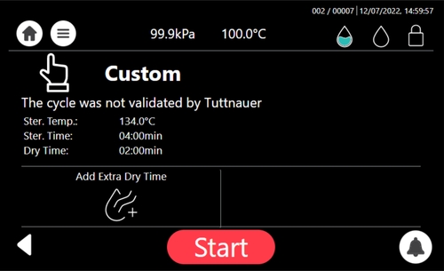 This is the custom cycle menu on the Tuttnauer T-Top.
