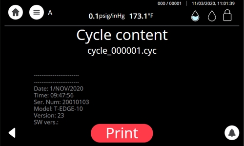 This is the Tuttnauer T-Top cycle content screen.