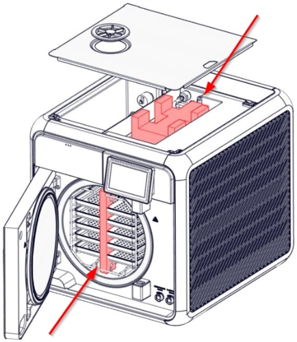 This is the packing material removal graphic for the Tuttnauer T-Edge 11S.