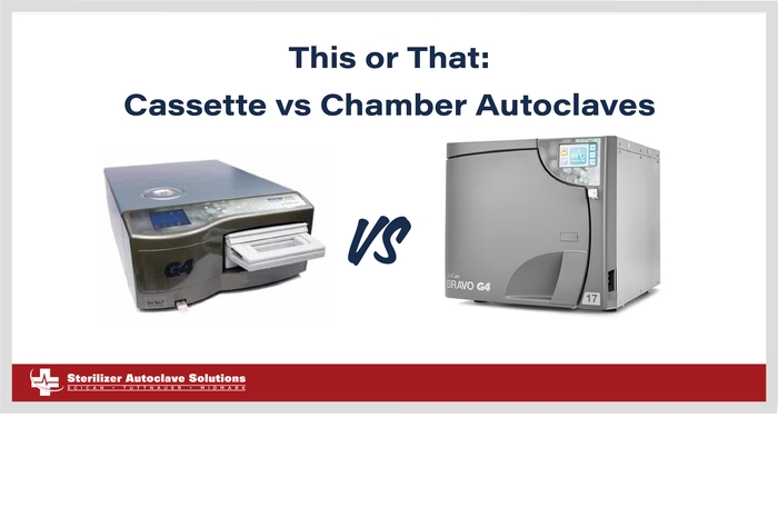 This is the "This or That: Cassette vs Chamber autoclaves" thumbnail graphic