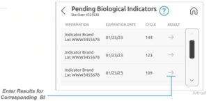 This is the biological indicator menu on the Midmark M11-05X