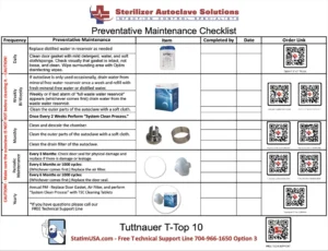 This is the preventative maintenance checklist for the Tuttnauer T-Top 10 autoclave.