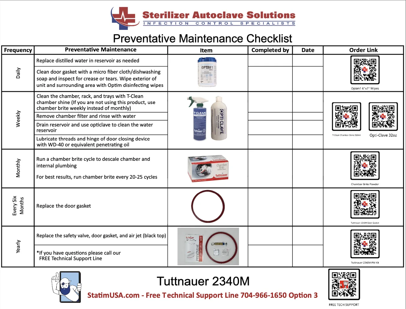 This is the Tuttnauer 2340M PM Checklist version 2.