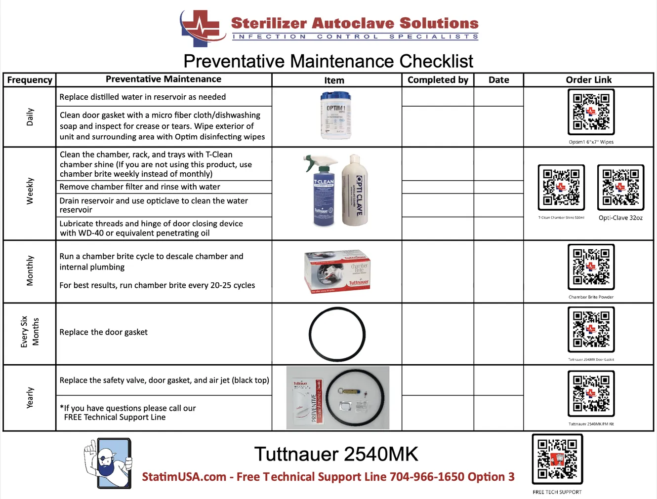 This is the updated Tuttnauer 2540MK PM Checklist.