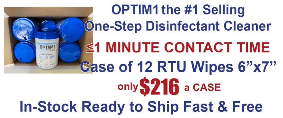 Case of 12 Optim1 6"x 7" RTU wipes are only $216 with free shipping