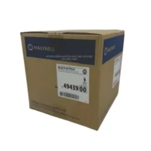 This is a case of 1000 X-Small Black Nitrile Exam Gloves 49439