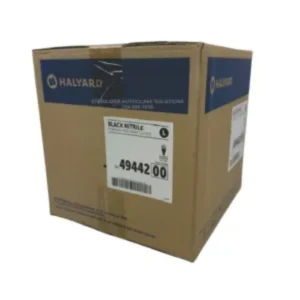 This is a case of 1000 Large Black Nitrile Exam Gloves 49442