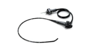 This is a black endoscope on a white background.