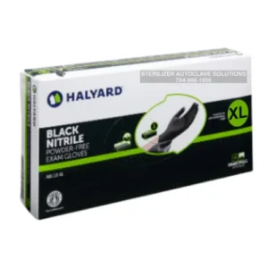 This is a box of 100 X-Large Black Nitrile Exam Gloves 49443