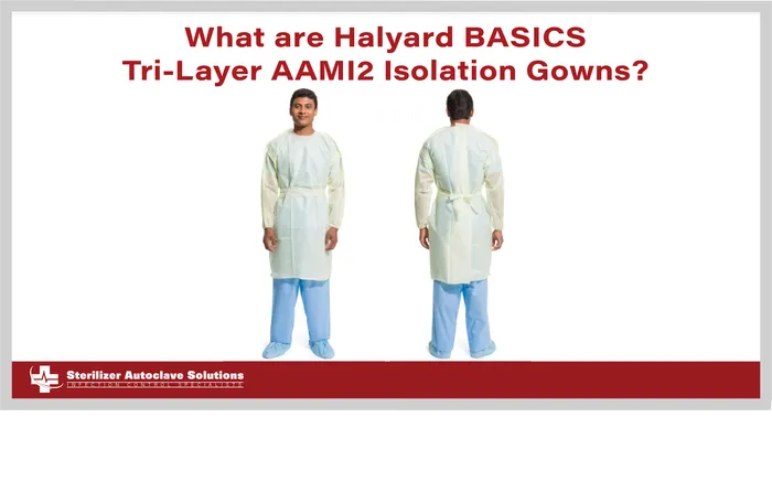This is a thumbnail graphic with text and a picture of a person wearing a medical isolation gown.