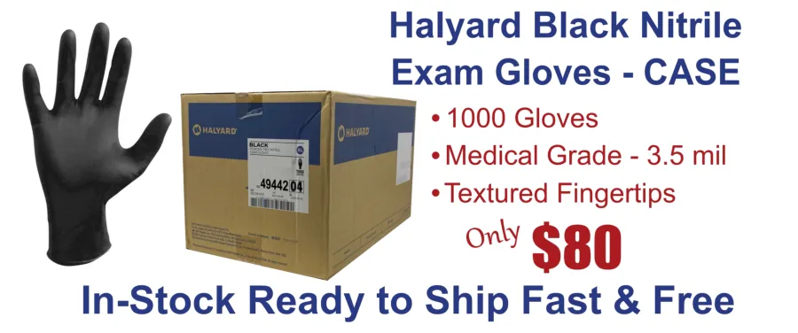 Price Drop! Case of 1000 Halyard Black Nitrile Gloves - Now ONLY $80 for all sizes.