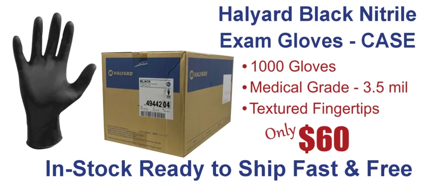 Price Drop! Case of 1000 Halyard Black Nitrile Gloves - Now ONLY $60 for all sizes.