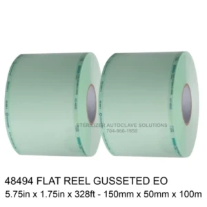2 gusseted reels of 48494 single use Halyard Heat Seal Paper Sterilization pouch film.