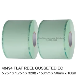 Gusseted reel of 48494 single use Halyard Heat Seal Paper Sterilization pouch film.