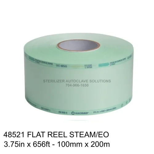 Flat reel of 48521 single use Halyard Paper Film Sterilization pouch film.
