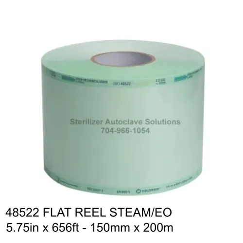 Flat reel of 48522 single use Halyard Paper Film Sterilization pouch film.
