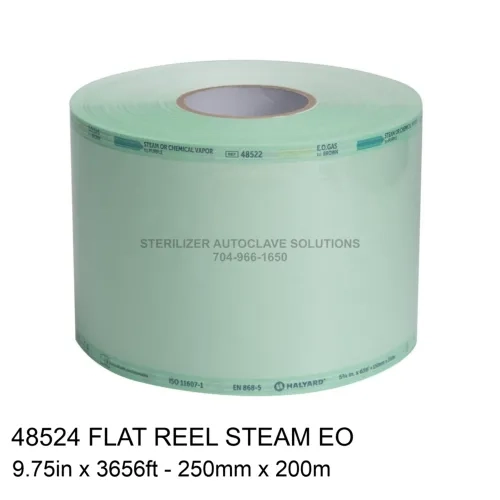 Flat reel of 48524 single use Halyard Paper Film Sterilization pouch film.