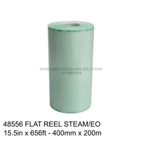 Flat reel of 48556 single use Halyard Paper Film Sterilization pouch film.