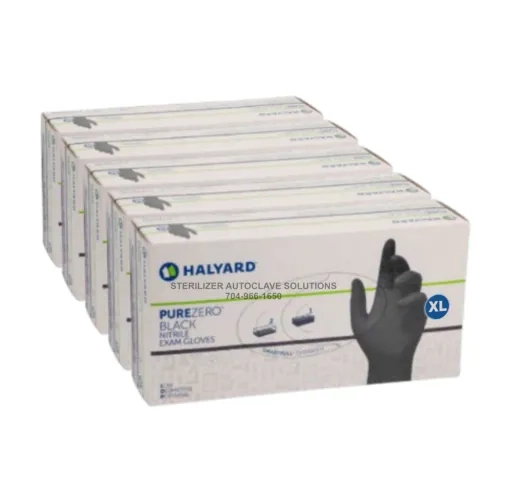 5 BOXES of 100 X-Large Halyard PureZero Black Nitrile Exam Gloves LFS711XL.
