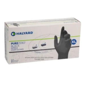 A BOX of 100 X-Large Halyard PureZero Black Nitrile Exam Gloves LFS711LG.