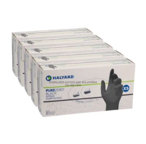 5 BOXES of 100 X-Small Halyard PureZero Black Nitrile Exam Gloves LFS711XS.