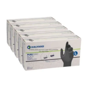 5 BOXES of 100 Large Halyard PureZero Black Nitrile Exam Gloves LFS711LG.