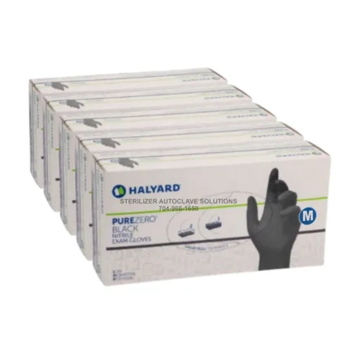 5 BOXES of 100 Medium Halyard PureZero Black Nitrile Exam Gloves LFS711MD.