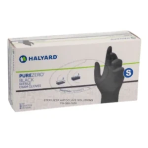 A BOX of 100 Small Halyard PureZero Black Nitrile Exam Gloves LFS711SM