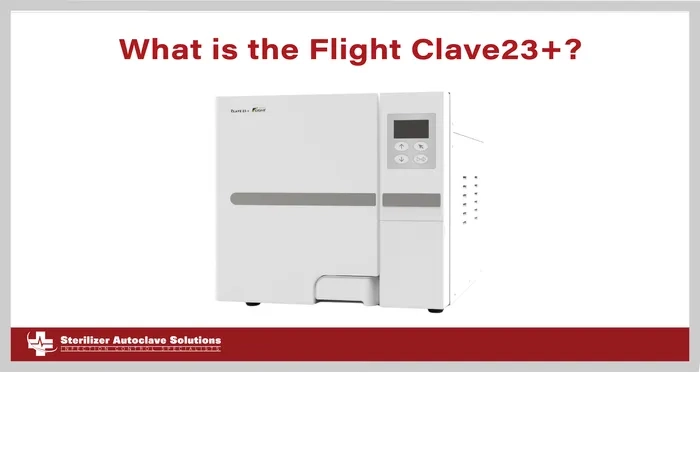 This isa. thumbnail graphic with the title, "What is the Flight Clave 23+?" and a picture of an autoclave