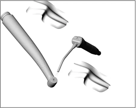 This graphic shows how to clean the light source on a handpiece