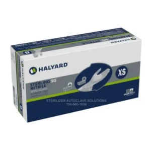 This is a box of X-Small Halyard STERLING SG* Nitrile Exam Gloves 41657