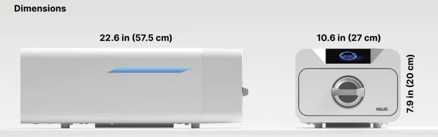 Enbio Pro side and front view with dimensions