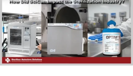 This is a thumbnail graphic with an instrument washer, autoclave and container of wipes in the foreground with the title of the article above