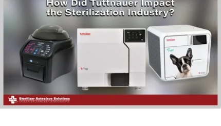 This is a thumbnail graphic with autoclaves and a biological reader in the foreground with the title of the article above