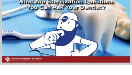 This is a thumbnail graphic with a background showing dental tools and a character in front with a title.