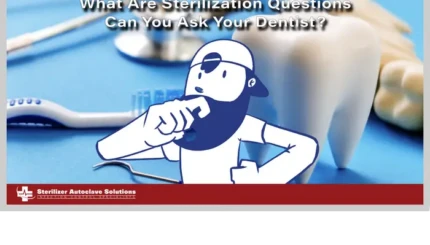 This is a thumbnail graphic with a background showing dental tools and a character in front with a title.