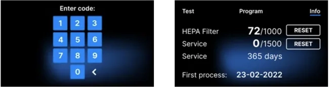 enbio counter reset code entry screen graphic