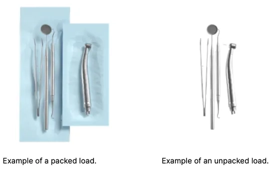 These are examples of packaged and unpackaged autoclave loads