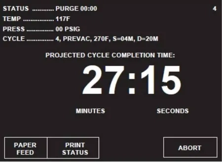 steris amsco v116 270°F prevac purge mode screen graphic 