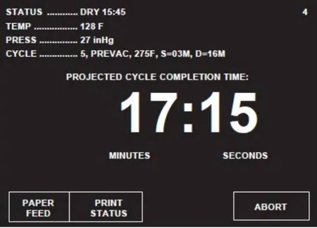 steris amsco v116 275°F prevac cycle dry mode screen graphic 