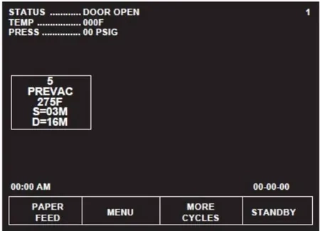 steris amsco v116 275°F prevac cycle menu screen graphic 