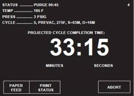 steris amsco v116 275°F prevac cycle purge mode screen graphic 