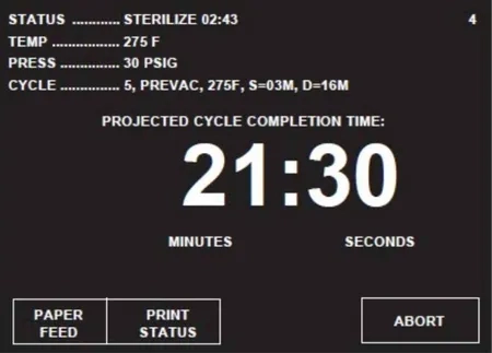 steris amsco v116 275°F prevac cycle sterilize mode screen graphic 