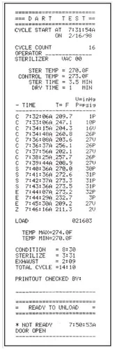 steris amsco v116 dart test cycle printout graphic 