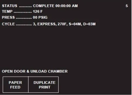steris amsco v116 express cycle completion screen graphic 