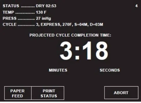 steris amsco v116 express cycle dry mode screen graphic 