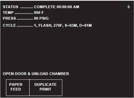 steris amsco v116 flash cycle completed screen graphic 